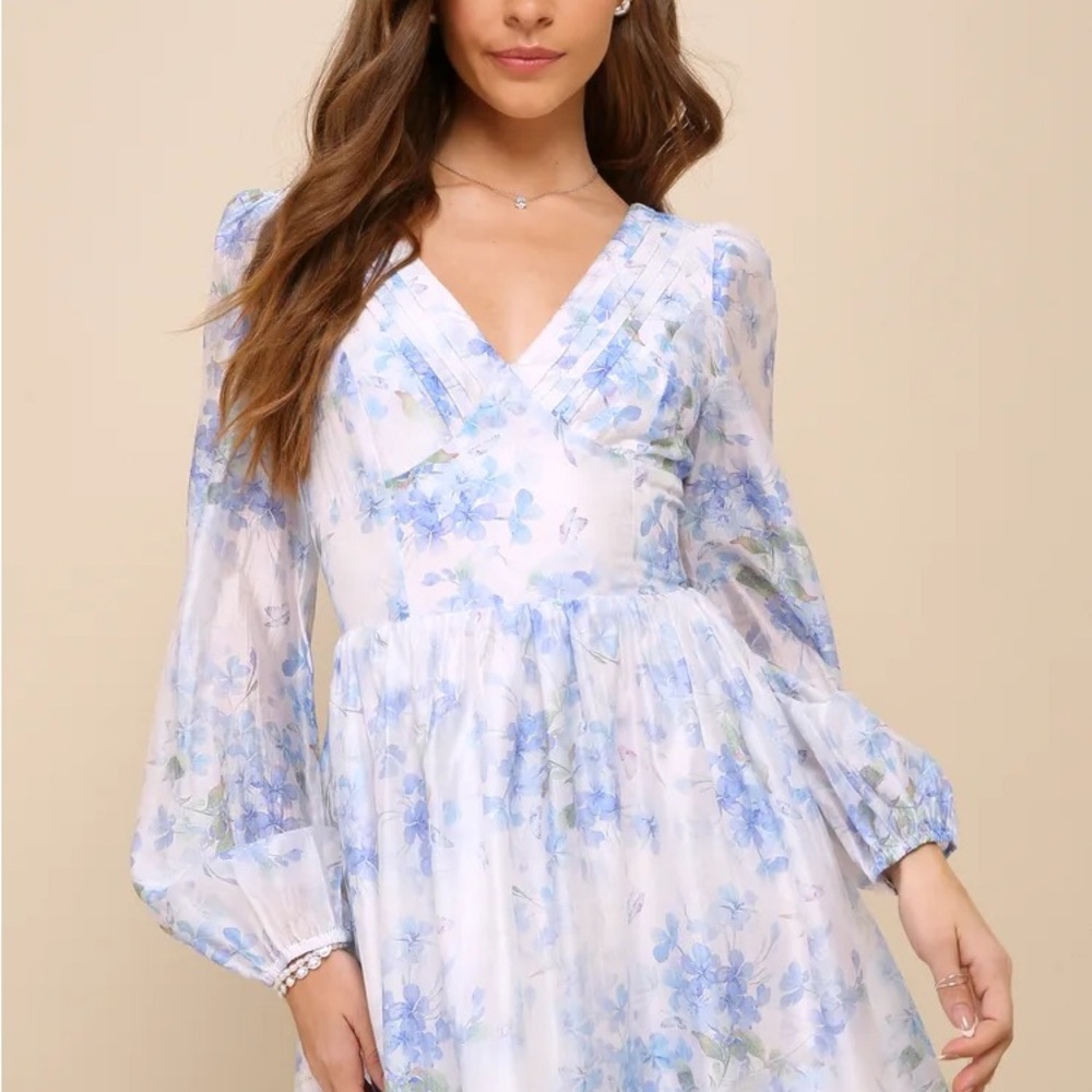 Lulus Elite Sweetness White Floral Organza Pleated Mini Dress